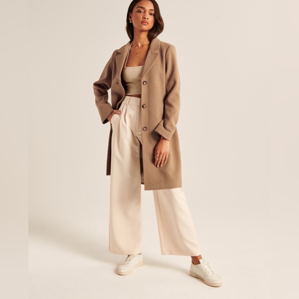 Abercrombie Dad Coat Camel Wool WORN TWO times !